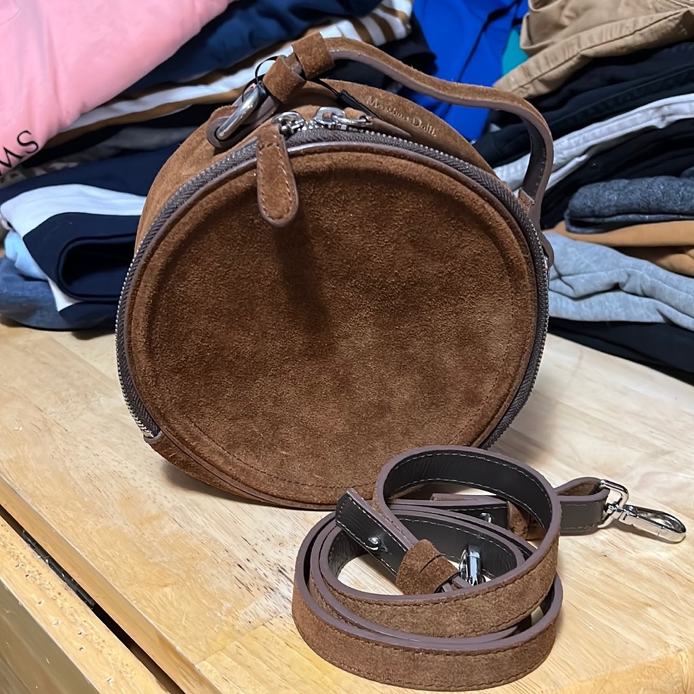 Brown Suede Circle Crossbody Bag